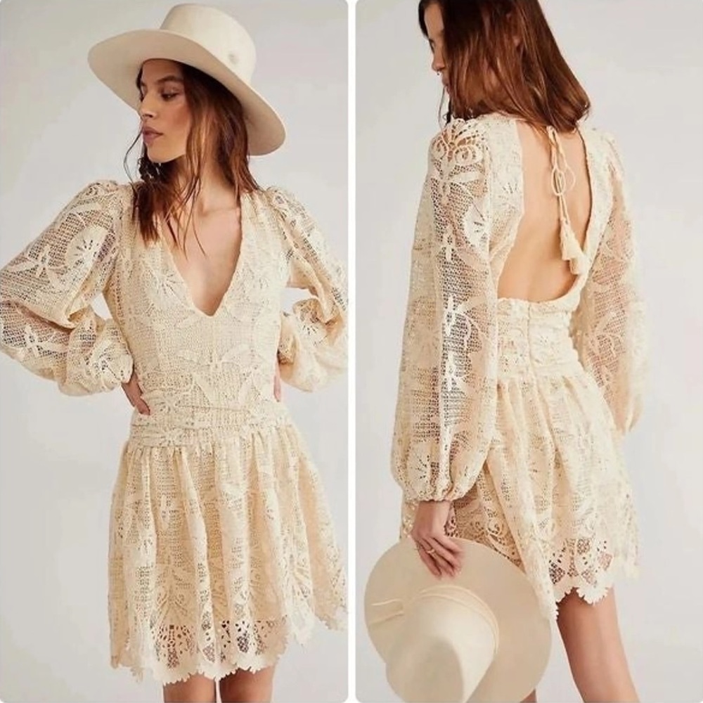 NWT Free People x Jen’s Pirate Booty Reflection Lapis Mini Dress Natural